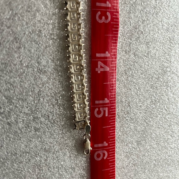 Vintage Sterling Silver Mexico L92 925 Greek Key Pattern Link 16" Necklace - Picture 6 of 10